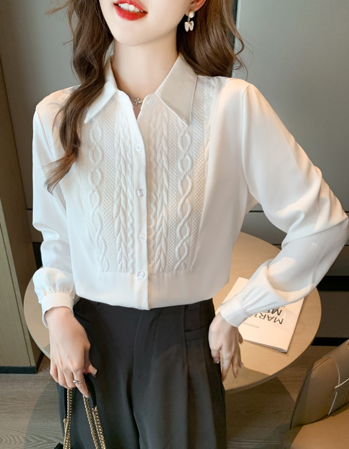 Splice white all-match tops autumn niche shirt