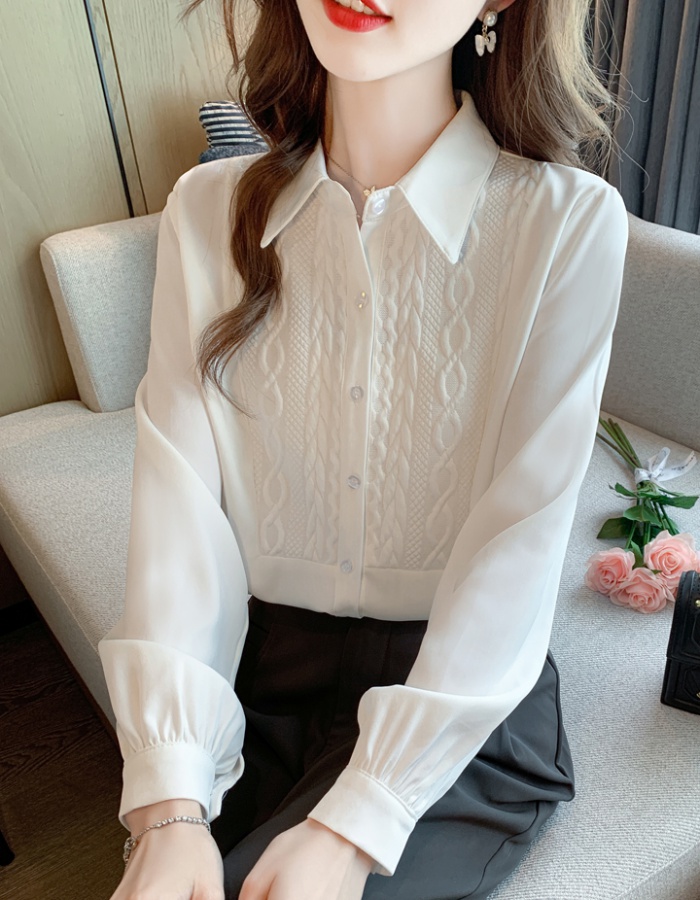 Splice white all-match tops autumn niche shirt