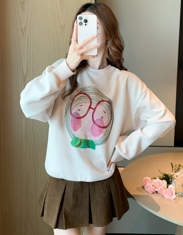 Retro round neck loose hoodie lazy autumn tops