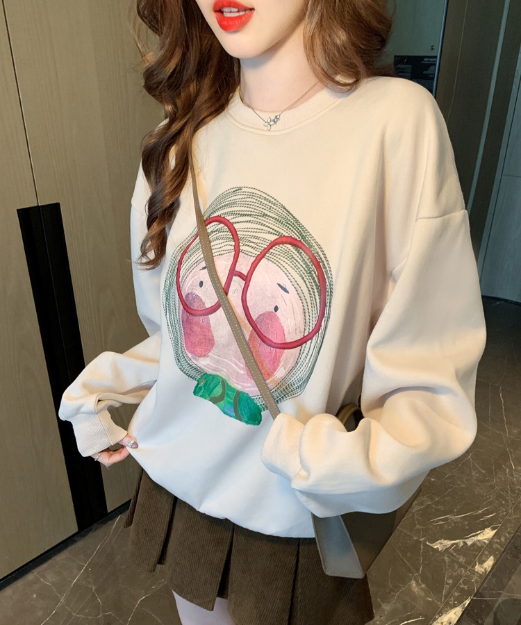 Retro round neck loose hoodie lazy autumn tops