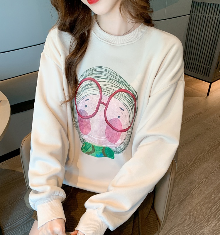 Retro round neck loose hoodie lazy autumn tops