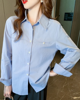 Niche autumn long sleeve lazy commuting all-match blue shirt