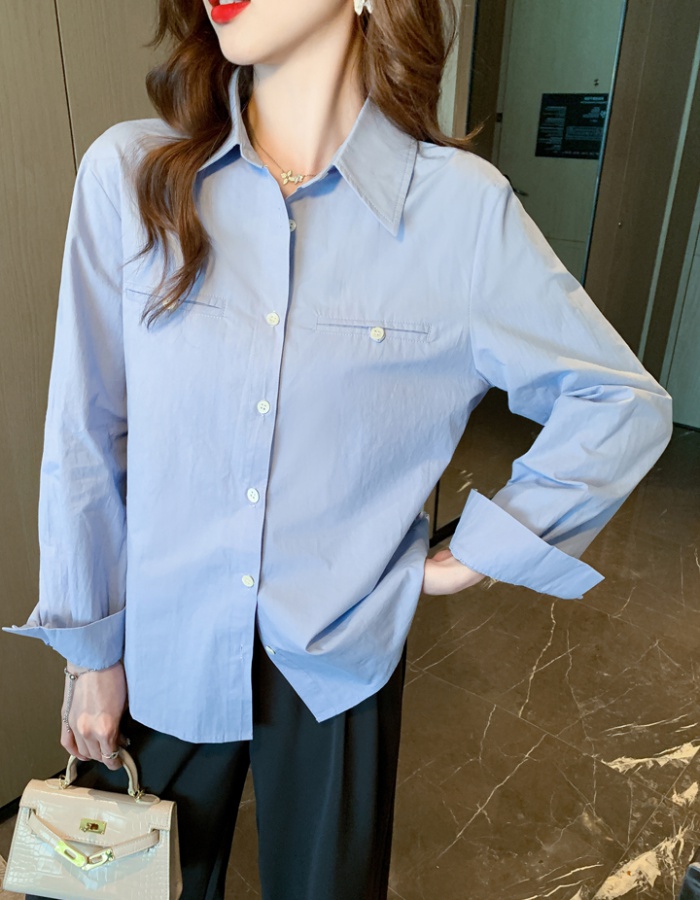 Niche autumn long sleeve lazy commuting all-match blue shirt