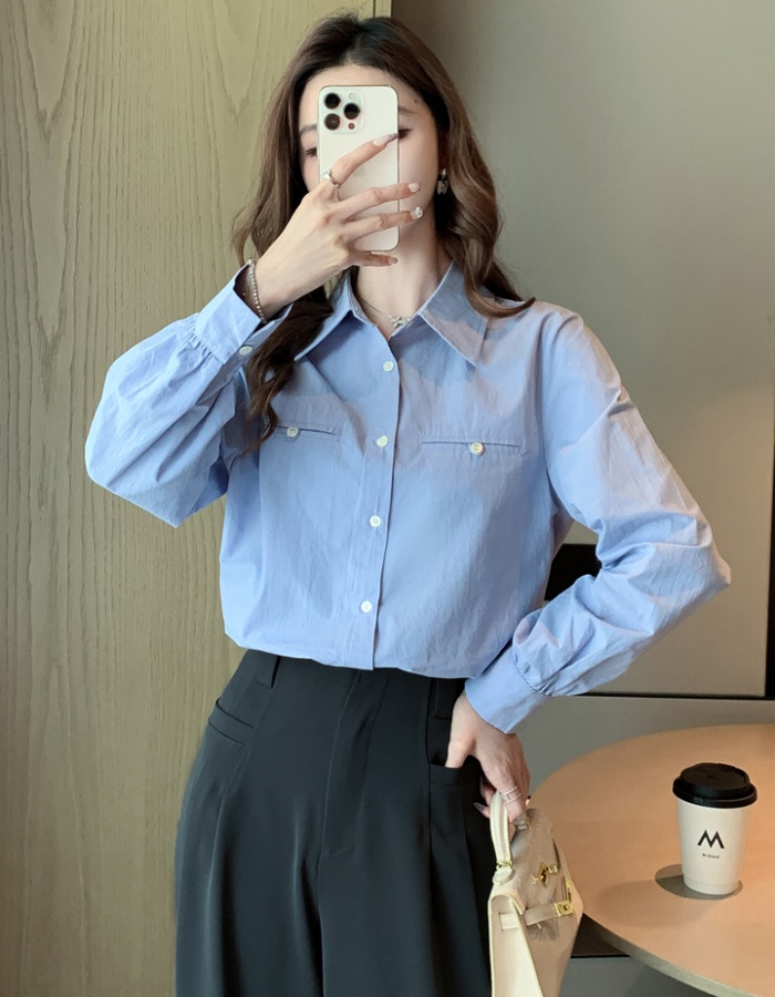 Niche autumn long sleeve lazy commuting all-match blue shirt