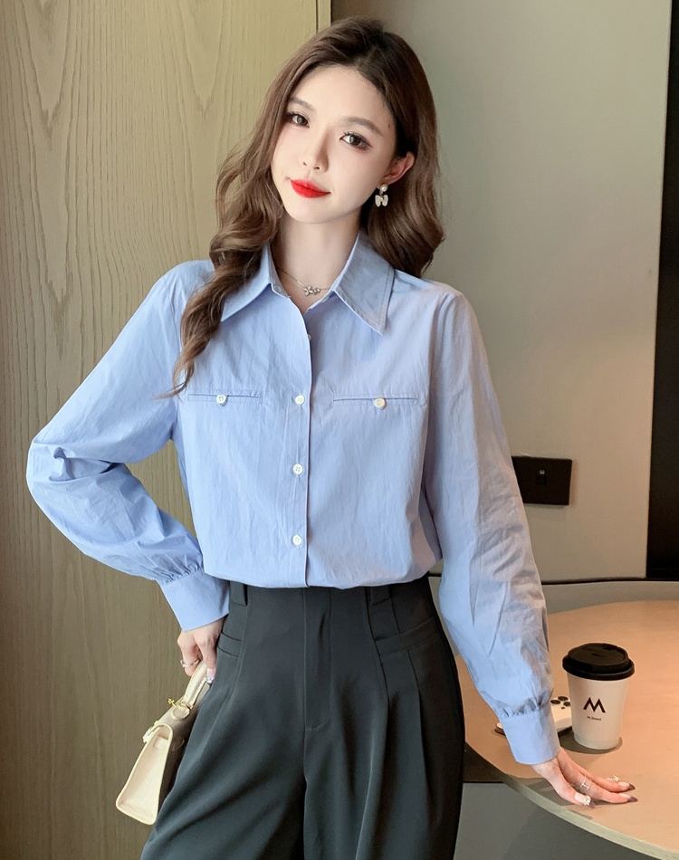 Niche autumn long sleeve lazy commuting all-match blue shirt