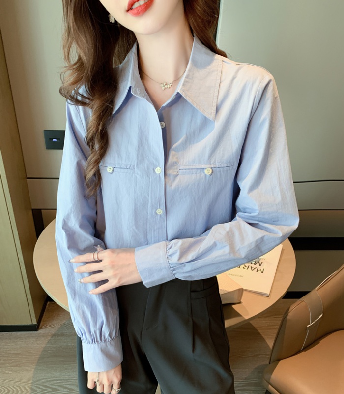 Niche autumn long sleeve lazy commuting all-match blue shirt