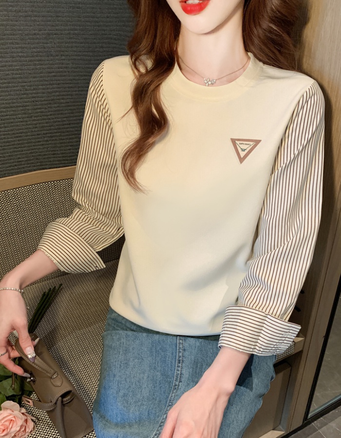 Splice stripe Casual T-shirt autumn long sleeve tops