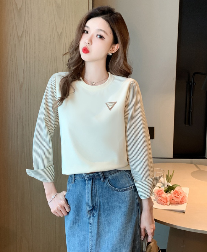 Splice stripe Casual T-shirt autumn long sleeve tops