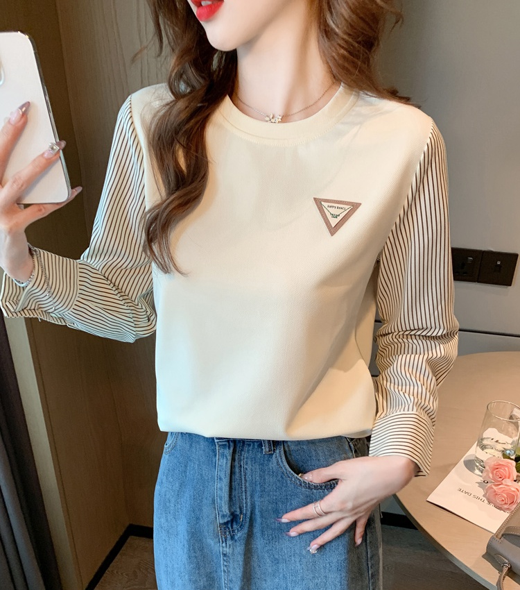 Splice stripe Casual T-shirt autumn long sleeve tops