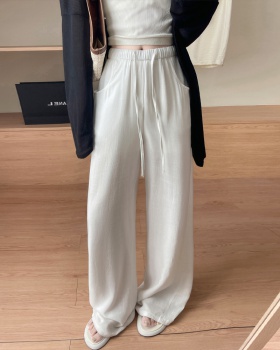 Anti emptied cotton linen wide leg pants elastic pants