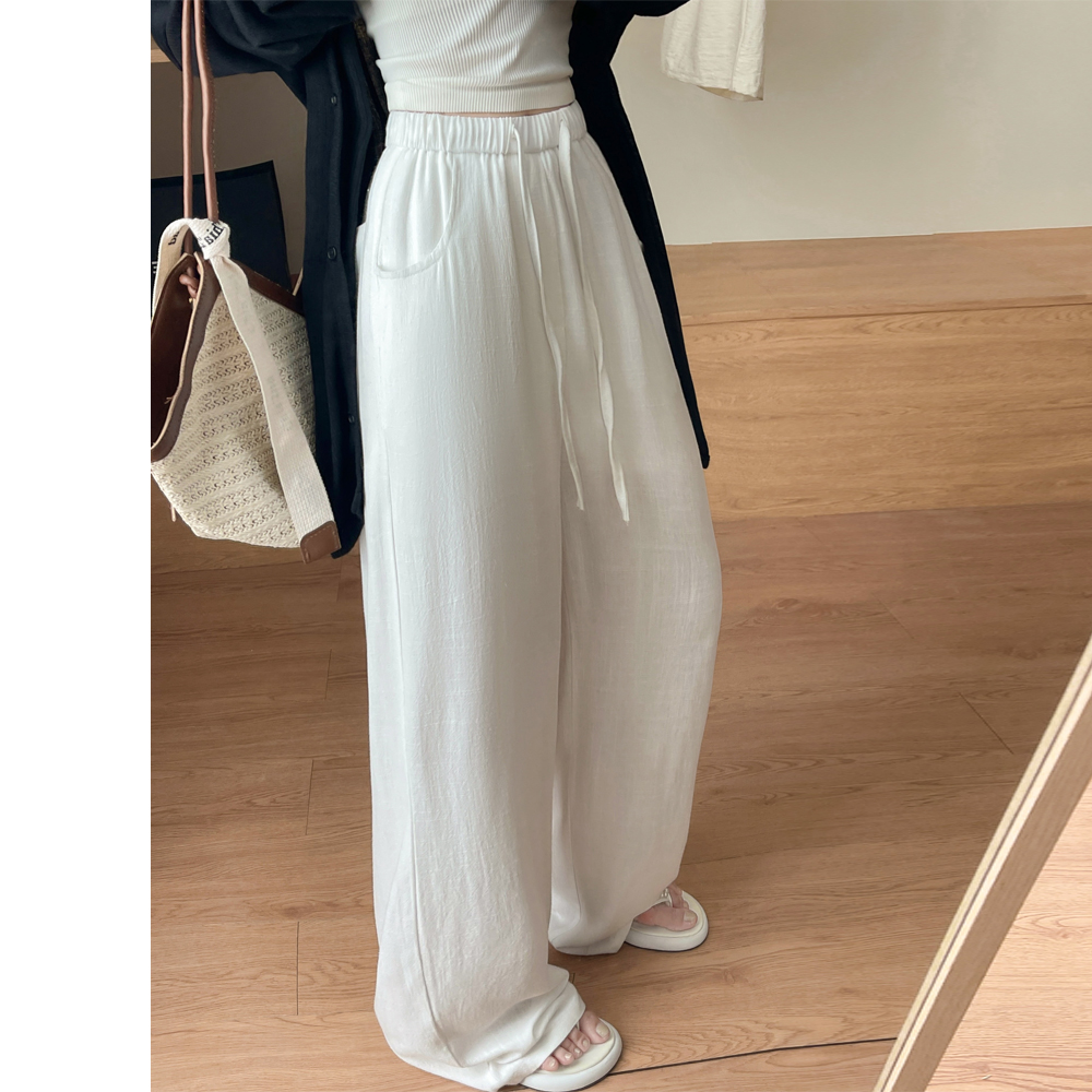 Anti emptied cotton linen wide leg pants elastic pants