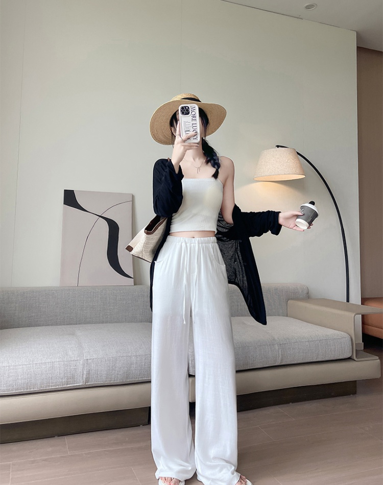 Anti emptied cotton linen wide leg pants elastic pants