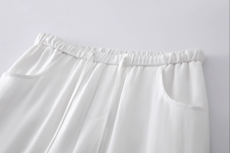 Anti emptied cotton linen wide leg pants elastic pants