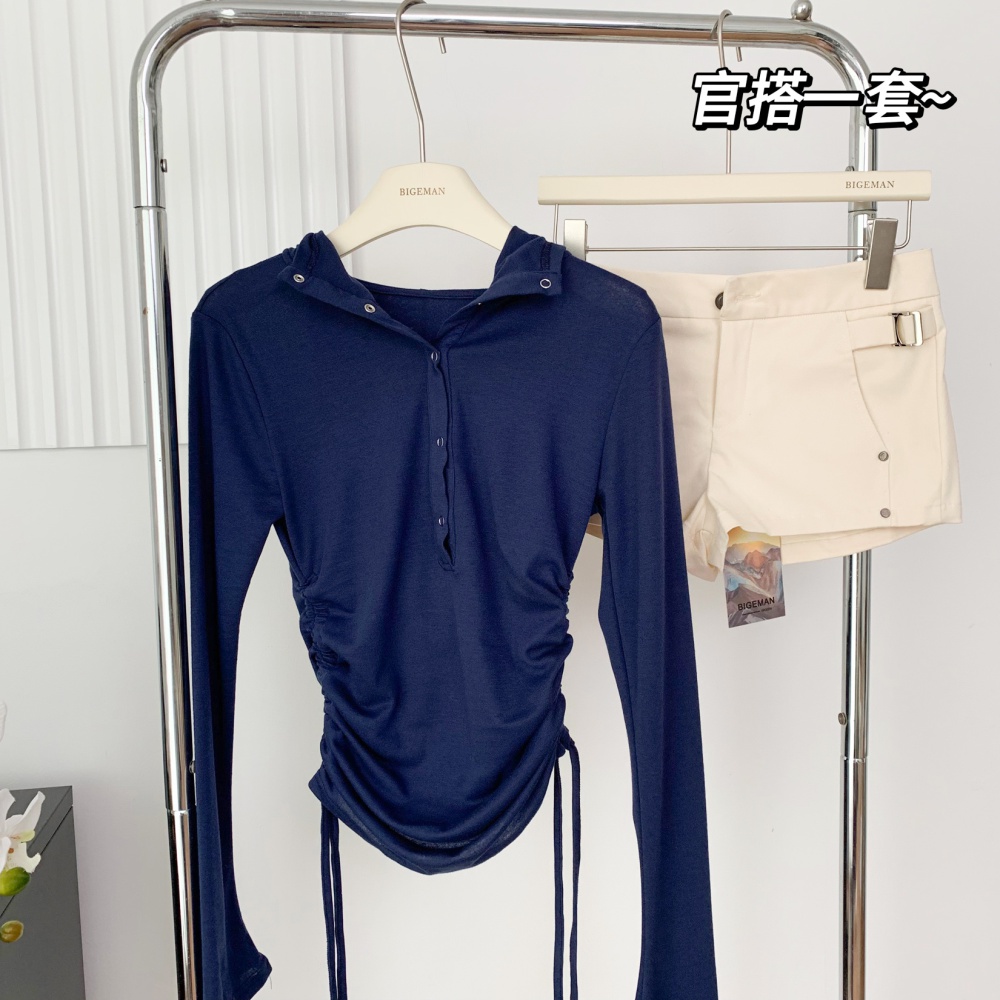 V-neck hooded summer tops spicegirl slim coat for women