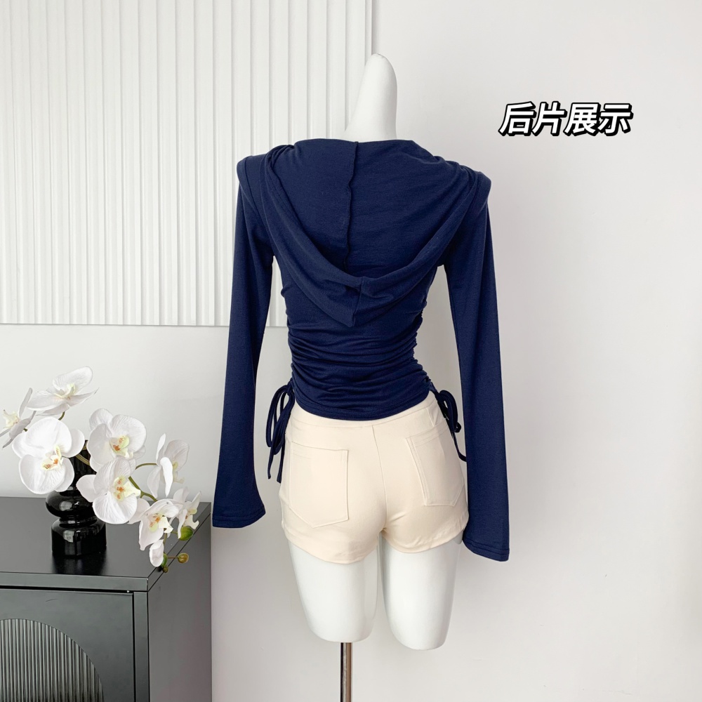 V-neck hooded summer tops spicegirl slim coat for women