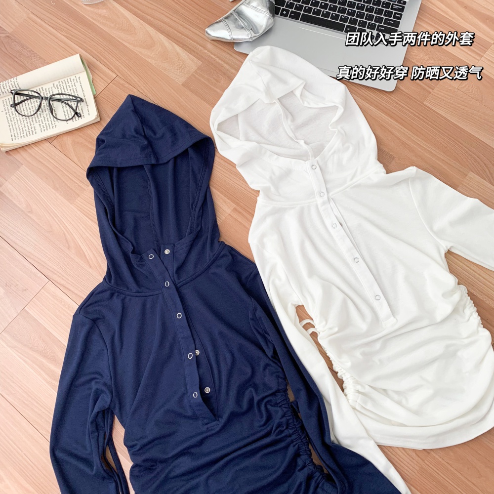 V-neck hooded summer tops spicegirl slim coat for women