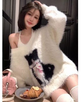 Loose sling sweater lazy kitty tops 2pcs set for women