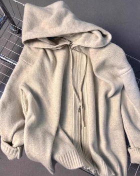 Autumn zip hooded coat knitted lazy hoodie for women