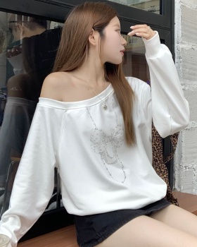 Slim loose long sleeve tops bow strapless T-shirt