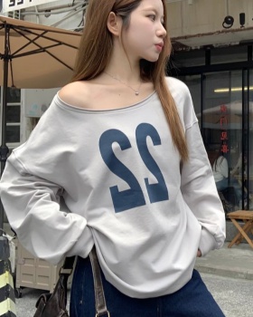 Printing lazy letters loose retro sloping shoulder hoodie