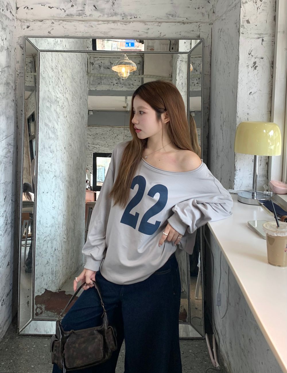 Printing lazy letters loose retro sloping shoulder hoodie