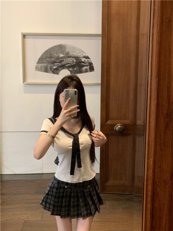 Navy collar enticement uniform college style short skirt 2pcs set