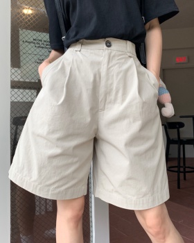 Khaki pure high waist shorts loose summer five pants