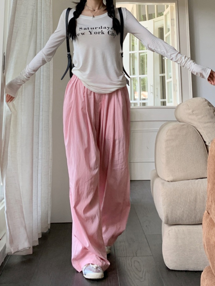 Buckle slim casual pants elastic waist long pants