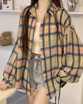 Sunscreen plaid summer tops wears outside loose retro shirt