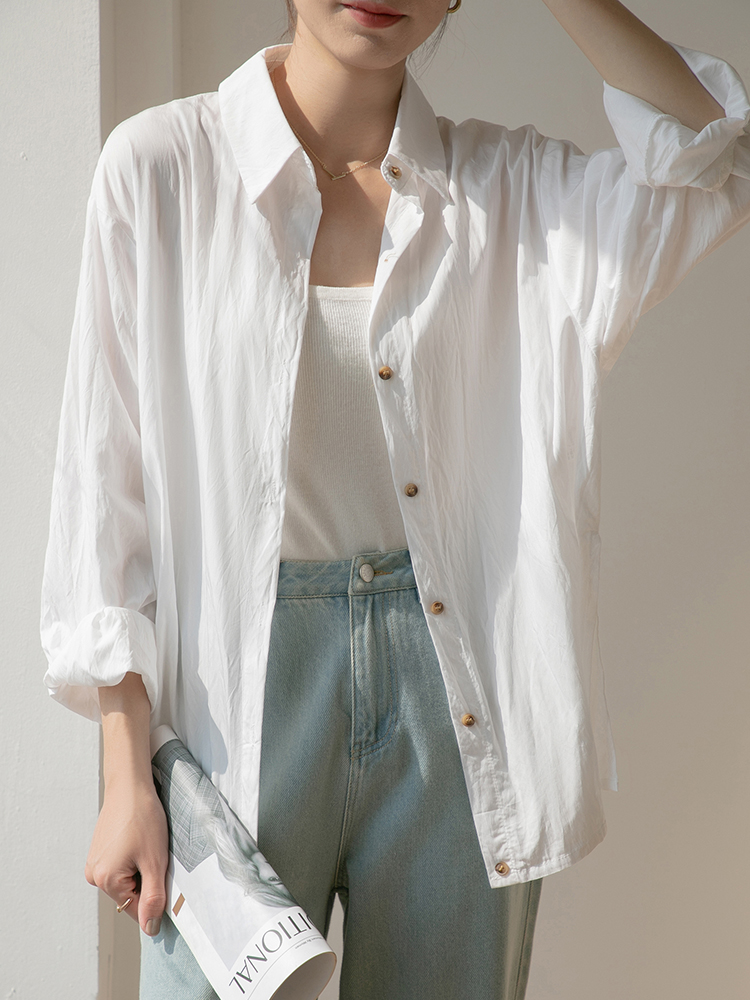 Summer college style tops white Casual shirt for women