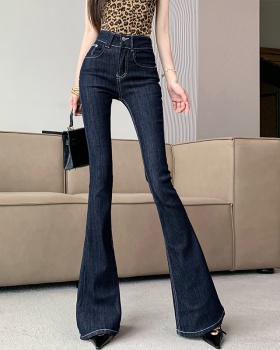 Retro navy blue jeans tight American style pants for women