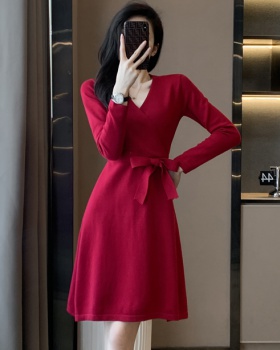 Slim temperament pinched waist frenum dress for women