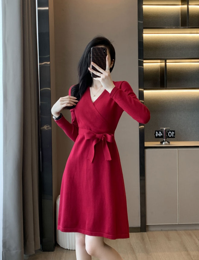 Slim temperament pinched waist frenum dress for women