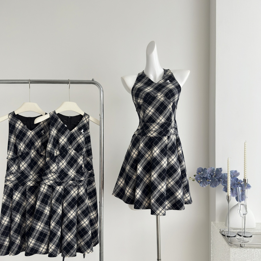 Maiden plaid dress summer sleeveless dress for women