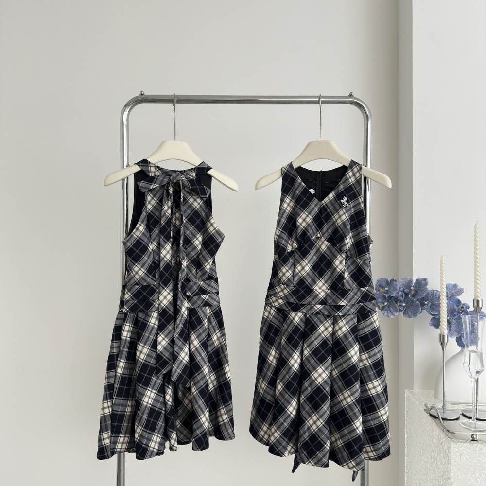 Maiden plaid dress summer sleeveless dress for women