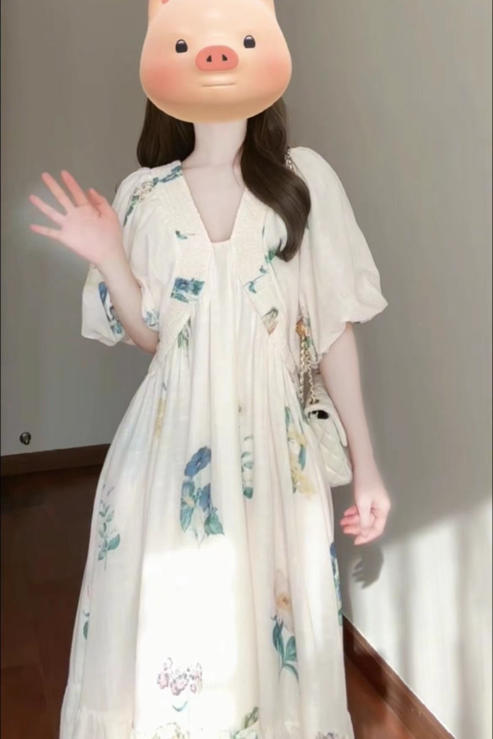 Loose short sleeve long dress France style dress for women