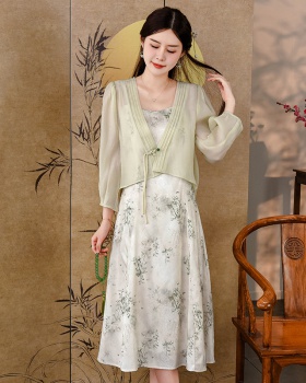 Sling fashionable Chinese style dress 2pcs set for women