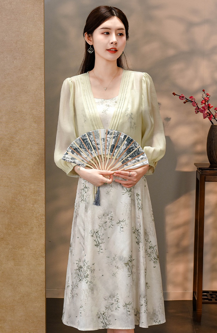 Sling fashionable Chinese style dress 2pcs set for women