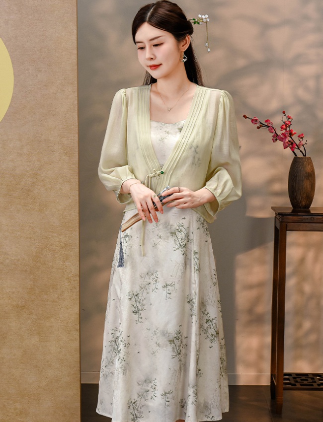 Sling fashionable Chinese style dress 2pcs set for women