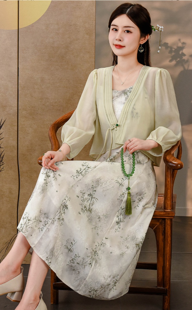 Sling fashionable Chinese style dress 2pcs set for women