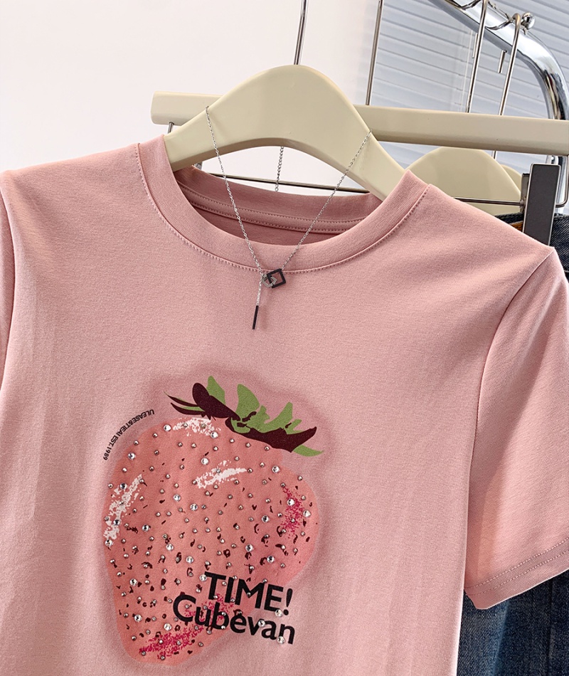 Slim sweet T-shirt pinched waist summer tops for women