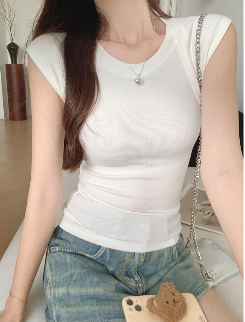 Niche round neck T-shirt slim short sleeve waistcoat for women