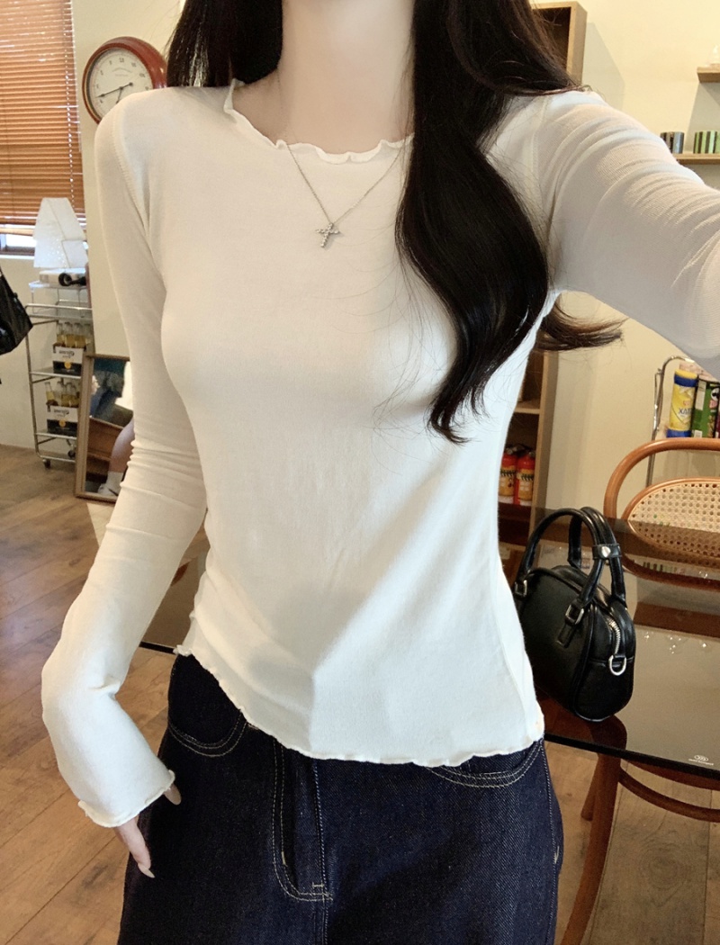 Slim wood ear tops unique white T-shirt for women