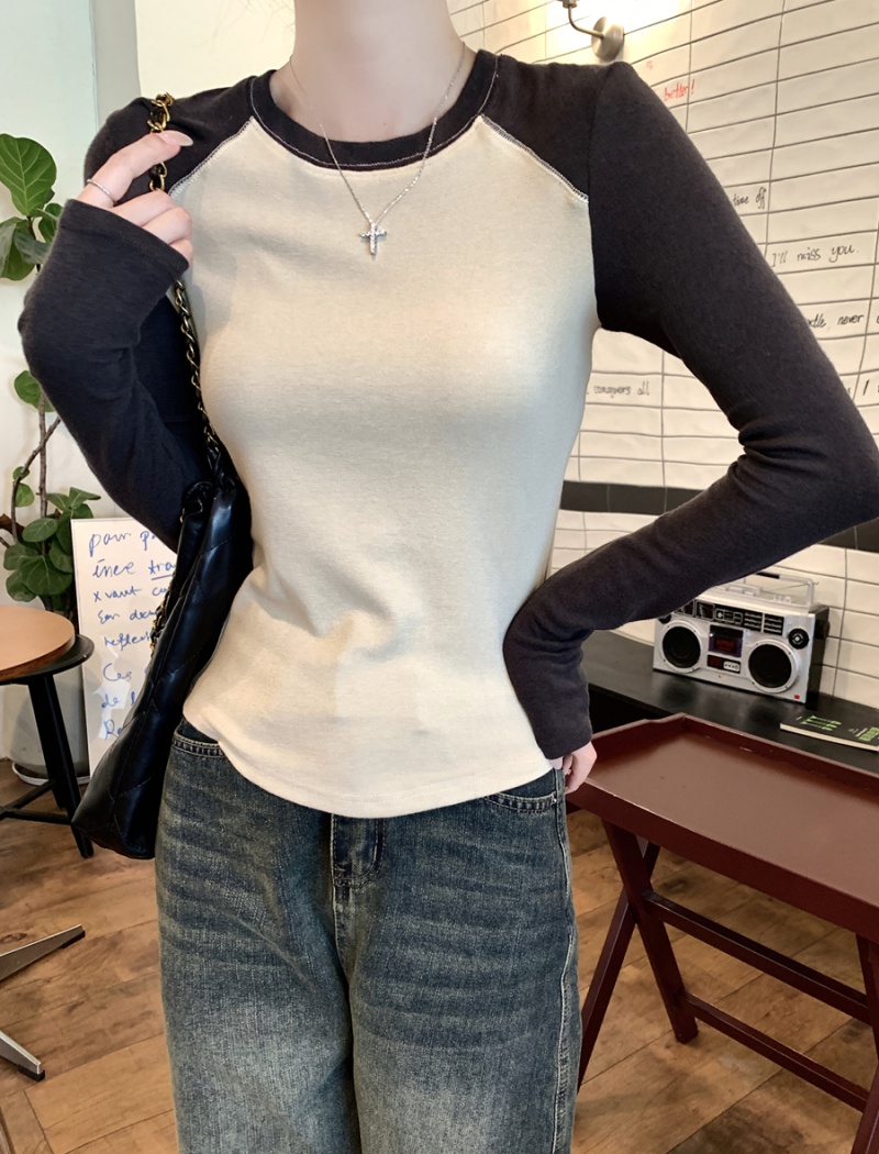 Round neck long sleeve tops autumn bottoming shirt for women