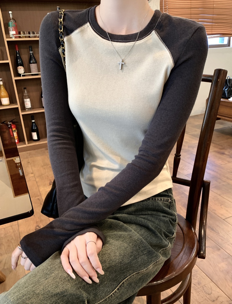 Round neck long sleeve tops autumn bottoming shirt for women