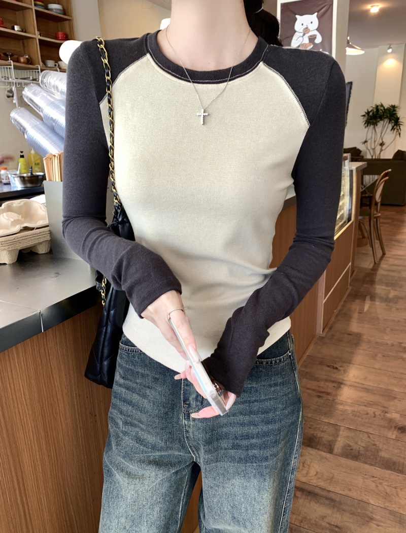 Round neck long sleeve tops autumn bottoming shirt for women