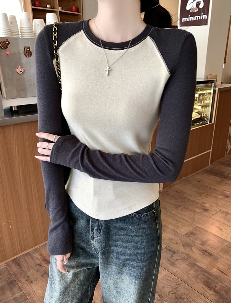 Round neck long sleeve tops autumn bottoming shirt for women