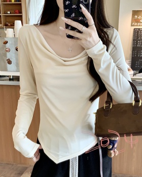 Slim long sleeve tops horizontal collar T-shirt for women