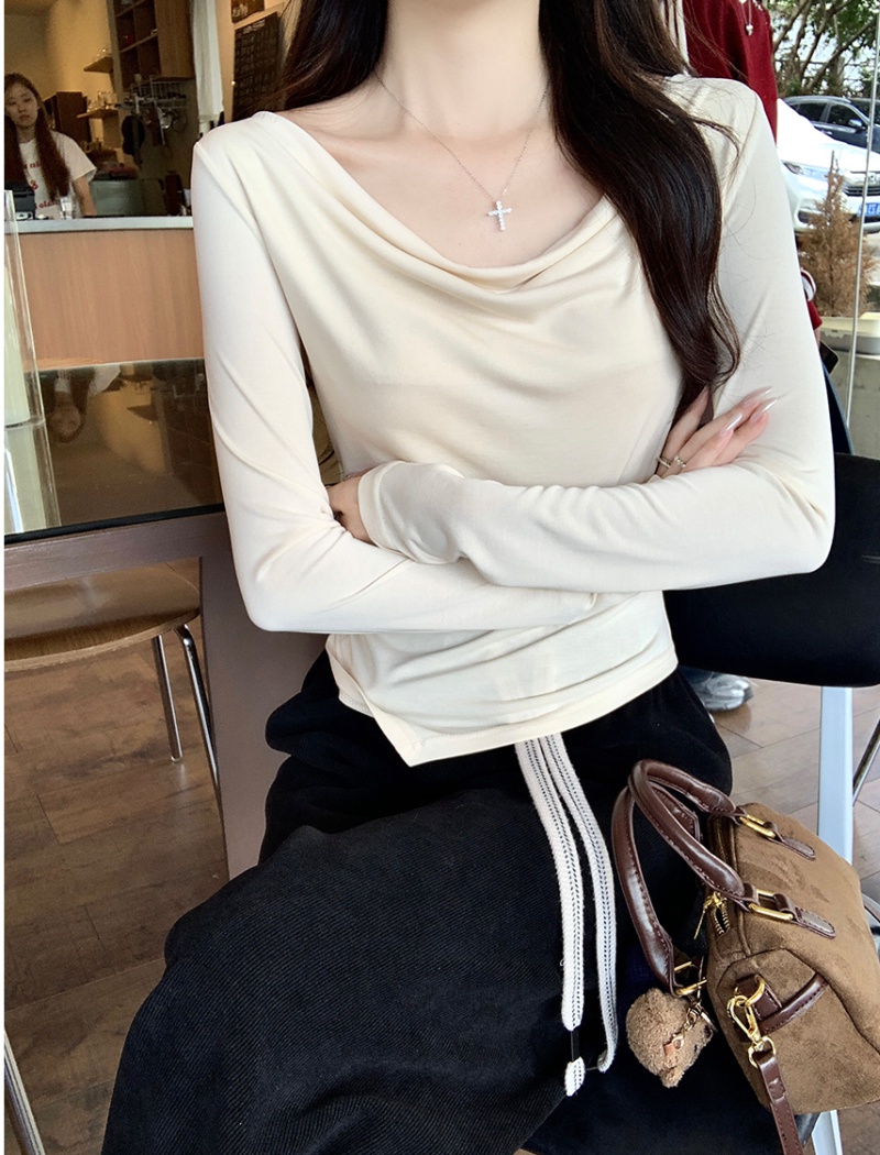 Slim long sleeve tops horizontal collar T-shirt for women