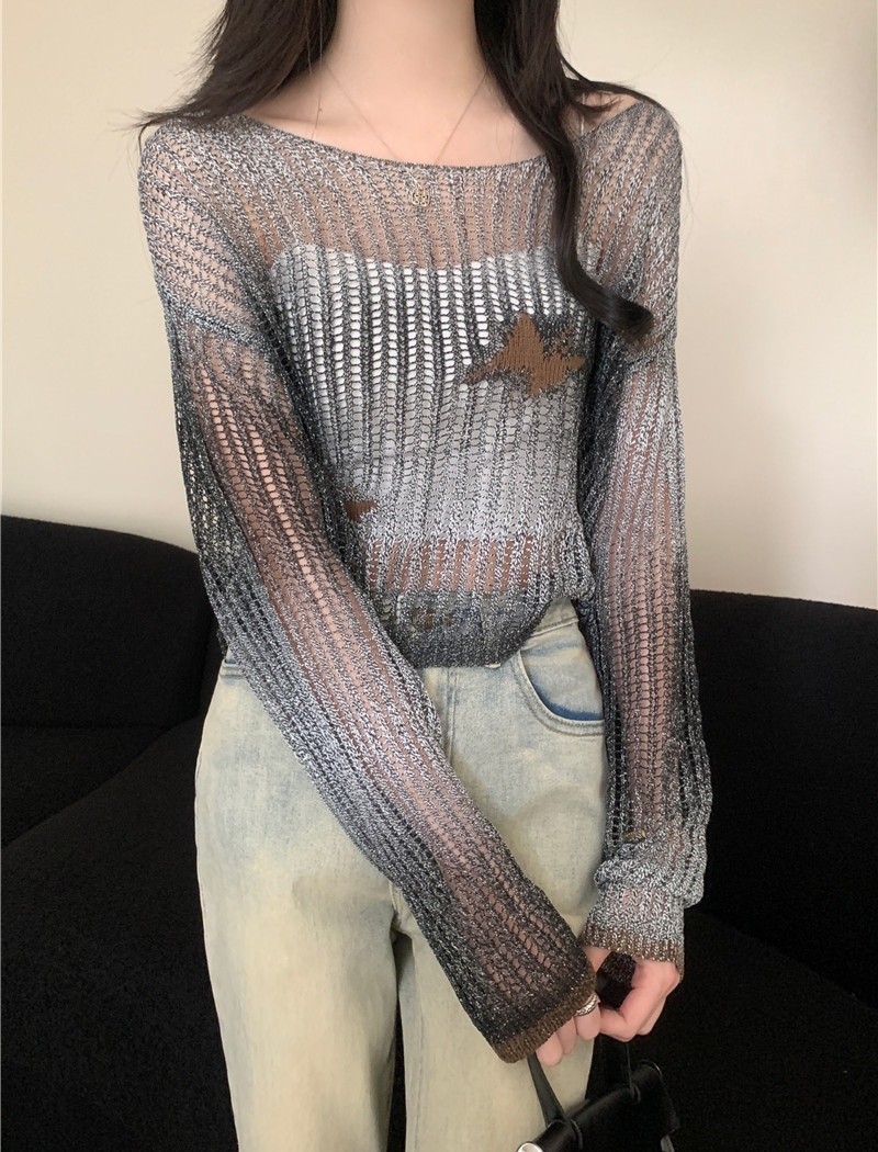 Long sleeve summer sunscreen sweater gradient hollow tops